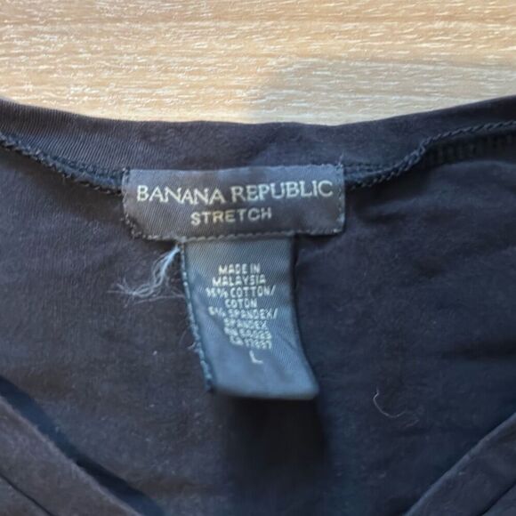 Banana Republic Stretch Cotton Black Tank Top Size Large with Bedazzled Flower o - Picture 3 of 7